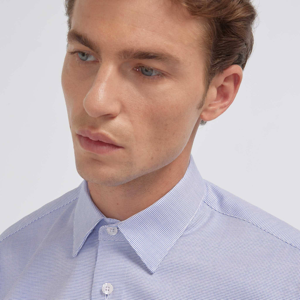 Chemise en royal oxford pied de puce bleue