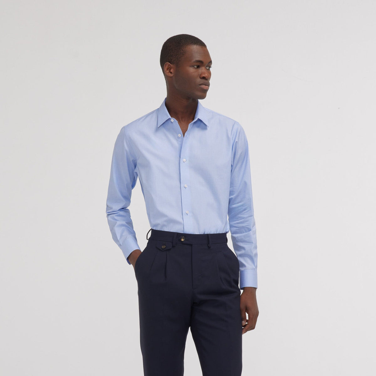 Chemise cintrée en fil-à-fil double retors bleue