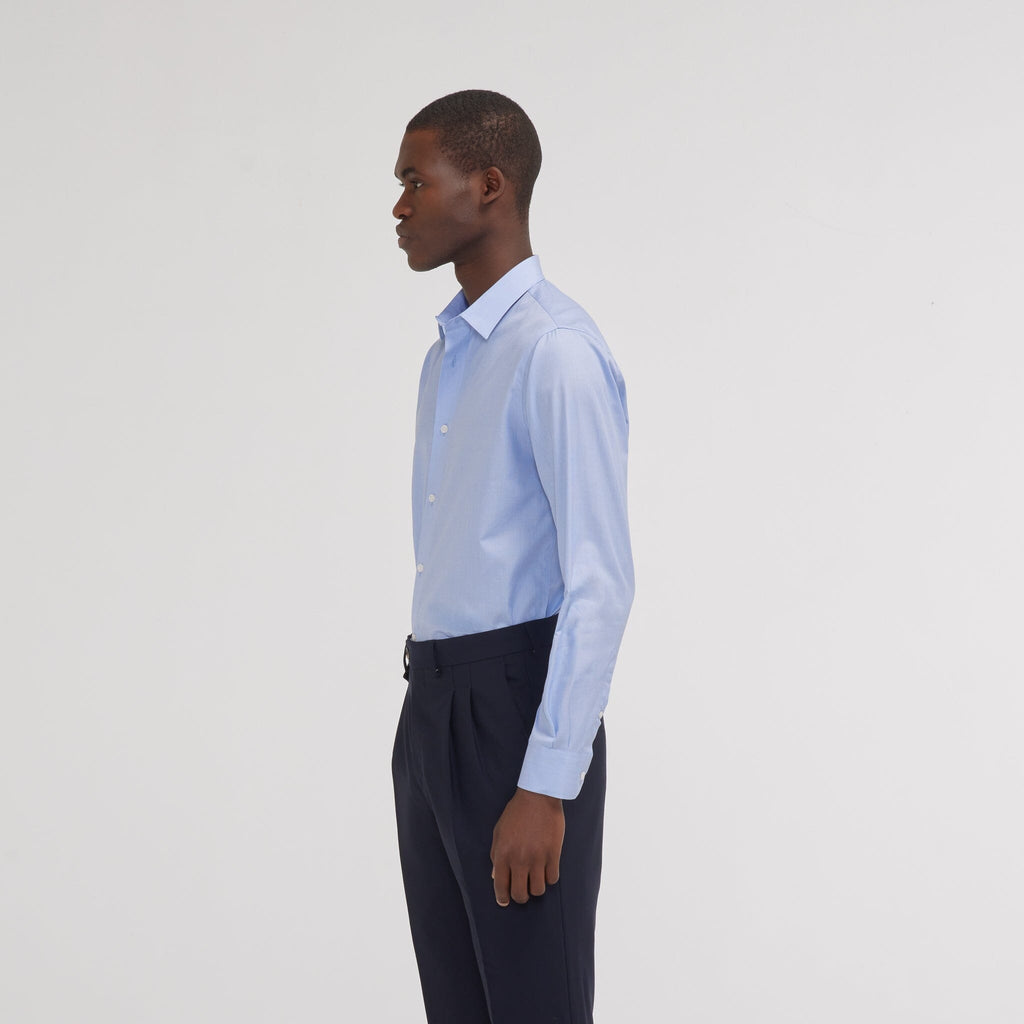 Chemise cintrée en fil-à-fil double retors bleue