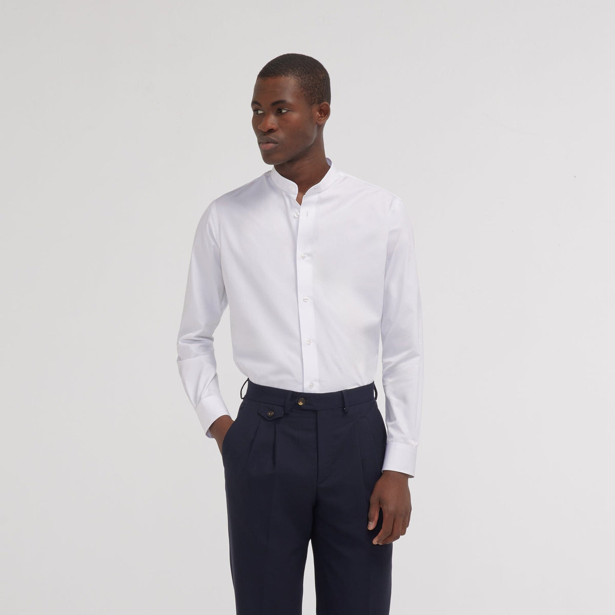 Chemise cintrée en popeline double retors blanche