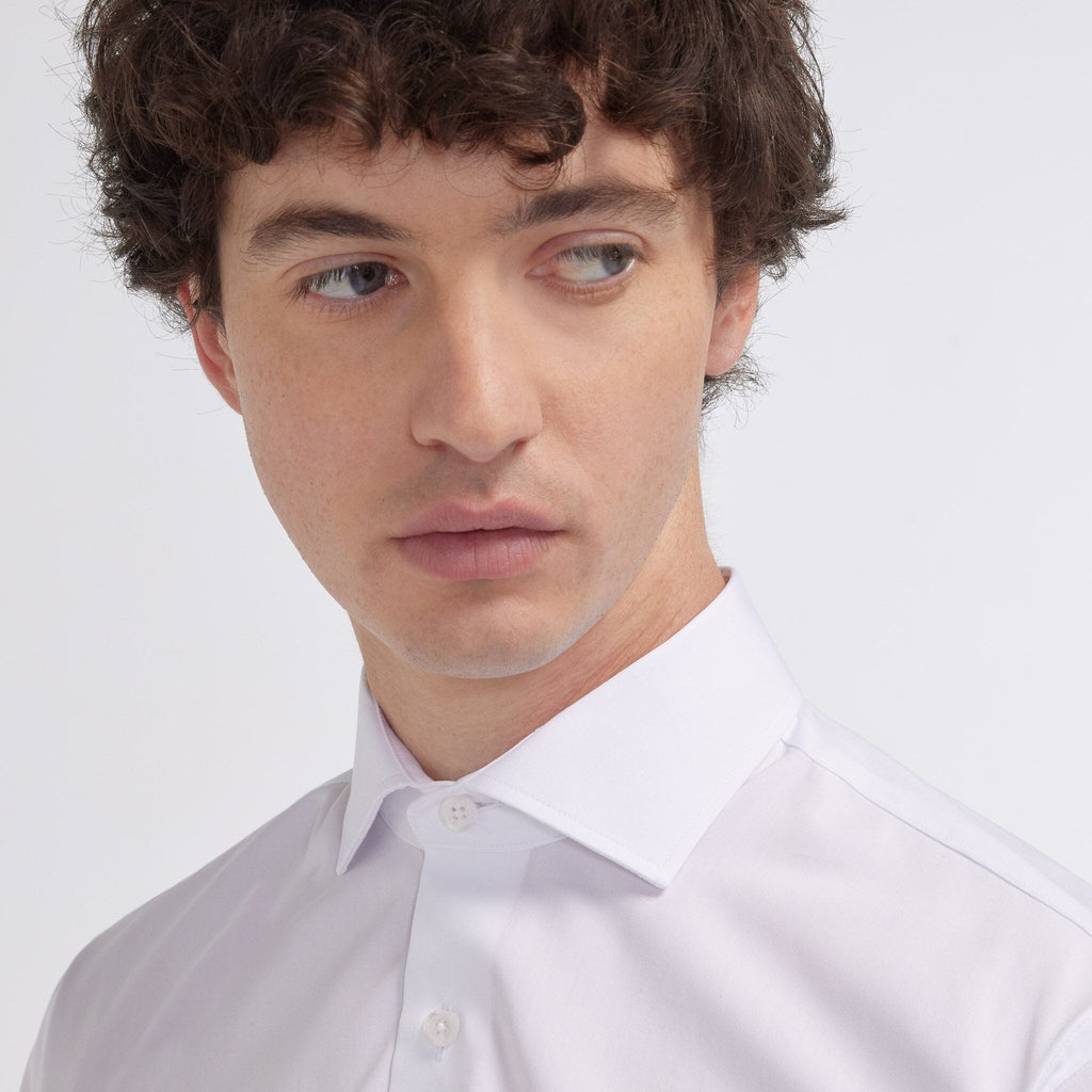 Chemise cintrée en popeline double retors blanche