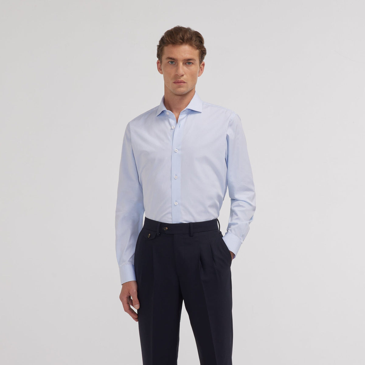 Chemise grande longueur en popeline bleu ciel