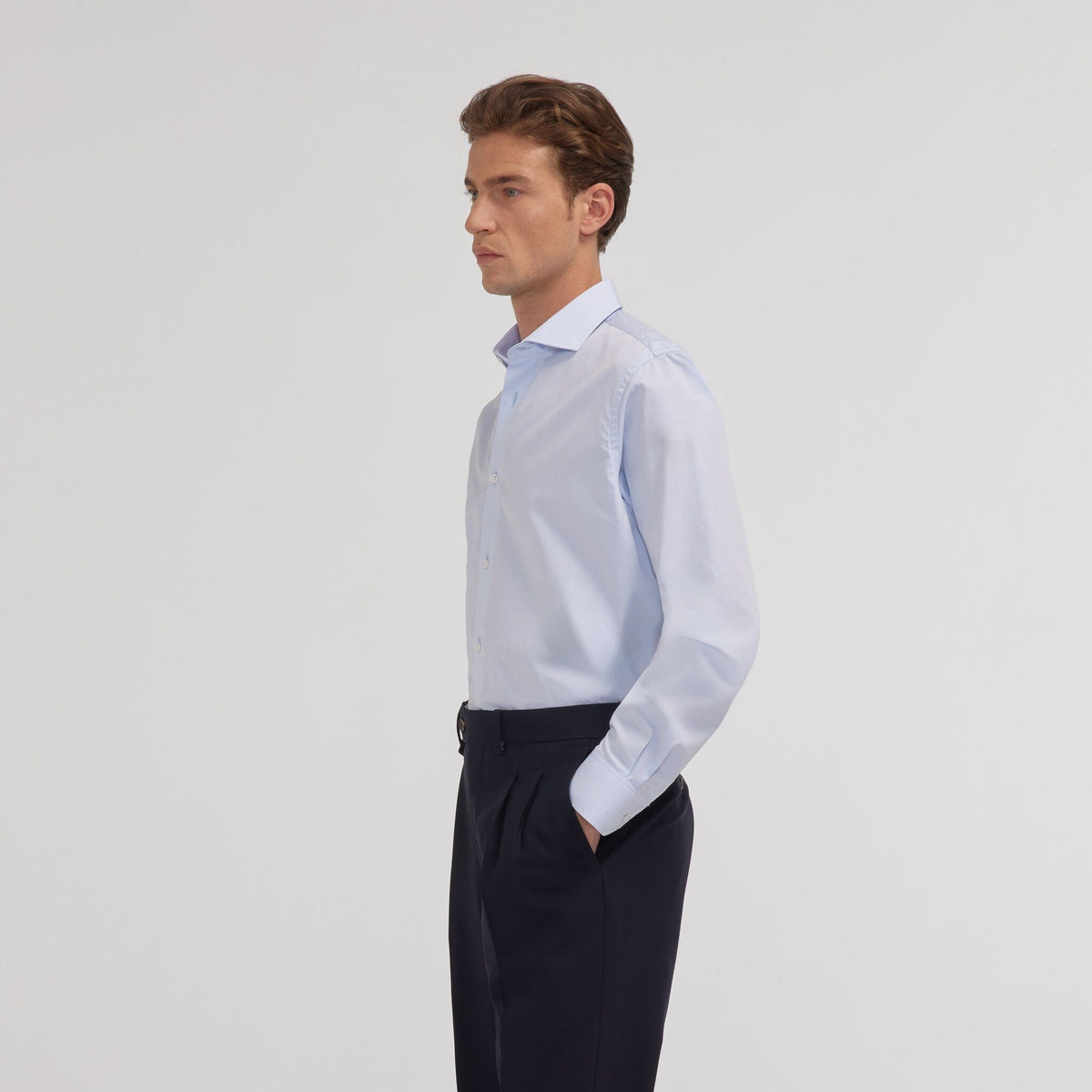 Chemise grande longueur en popeline bleu ciel