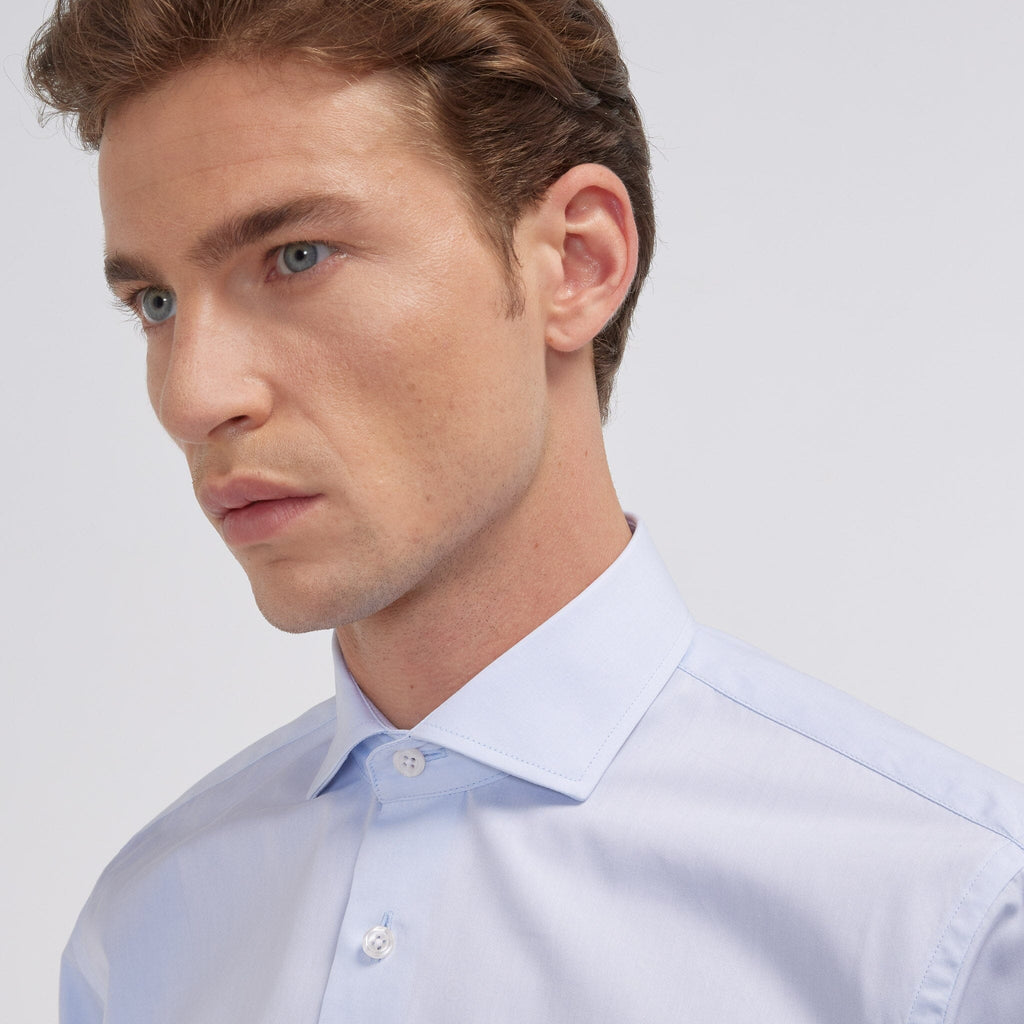 Chemise grande longueur en popeline bleu ciel