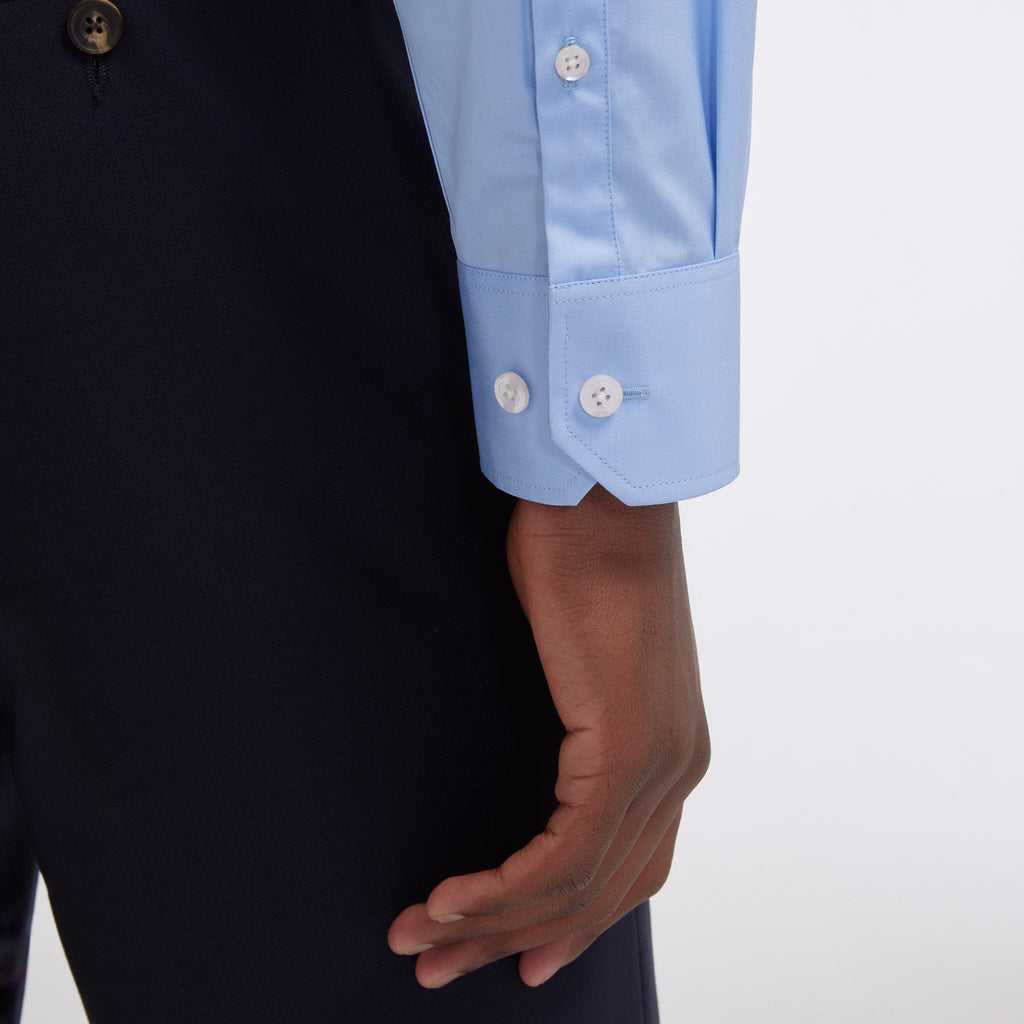 Chemise cintrée en popeline double retors bleue