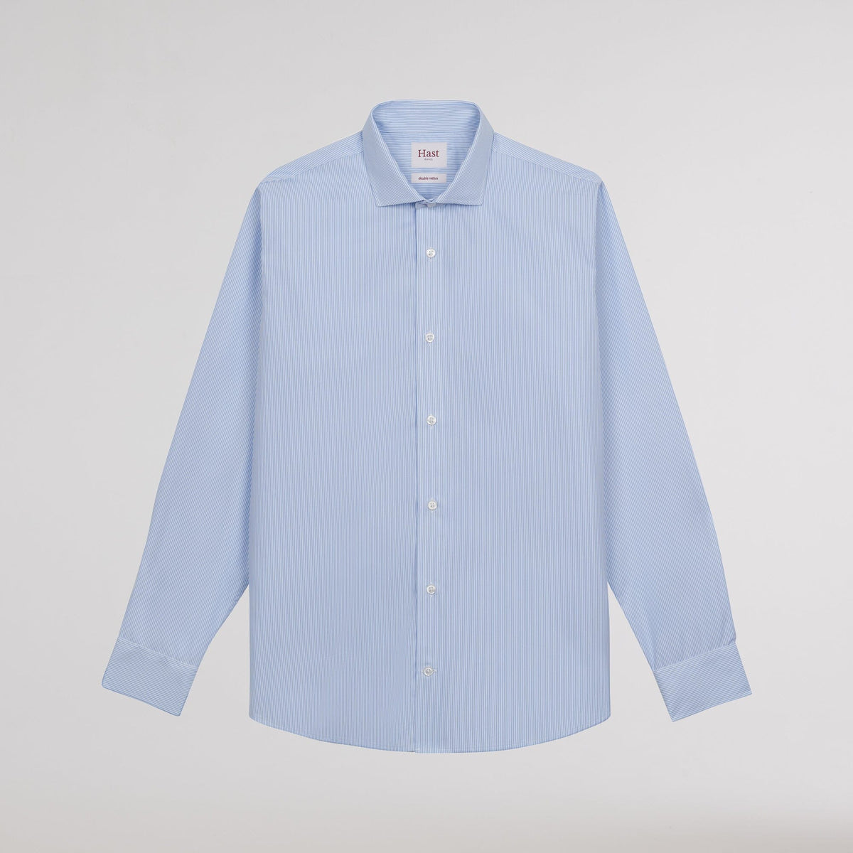 Chemise cintrée en popeline double retors à petites rayures bleu ciel