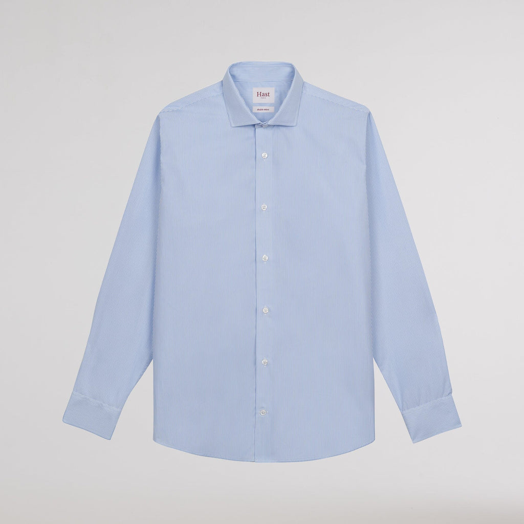 Chemise en popeline double retors à petites rayures bleu ciel
