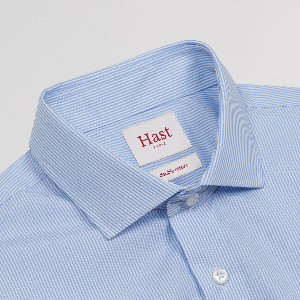 Chemise en popeline double retors à petites rayures bleu ciel
