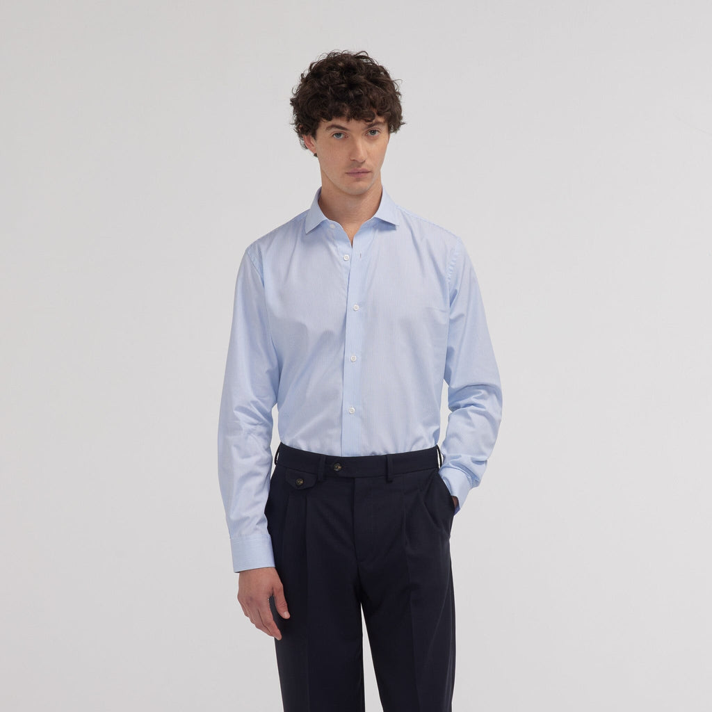 Chemise grande longueur cintrée en popeline à rayures bleu ciel