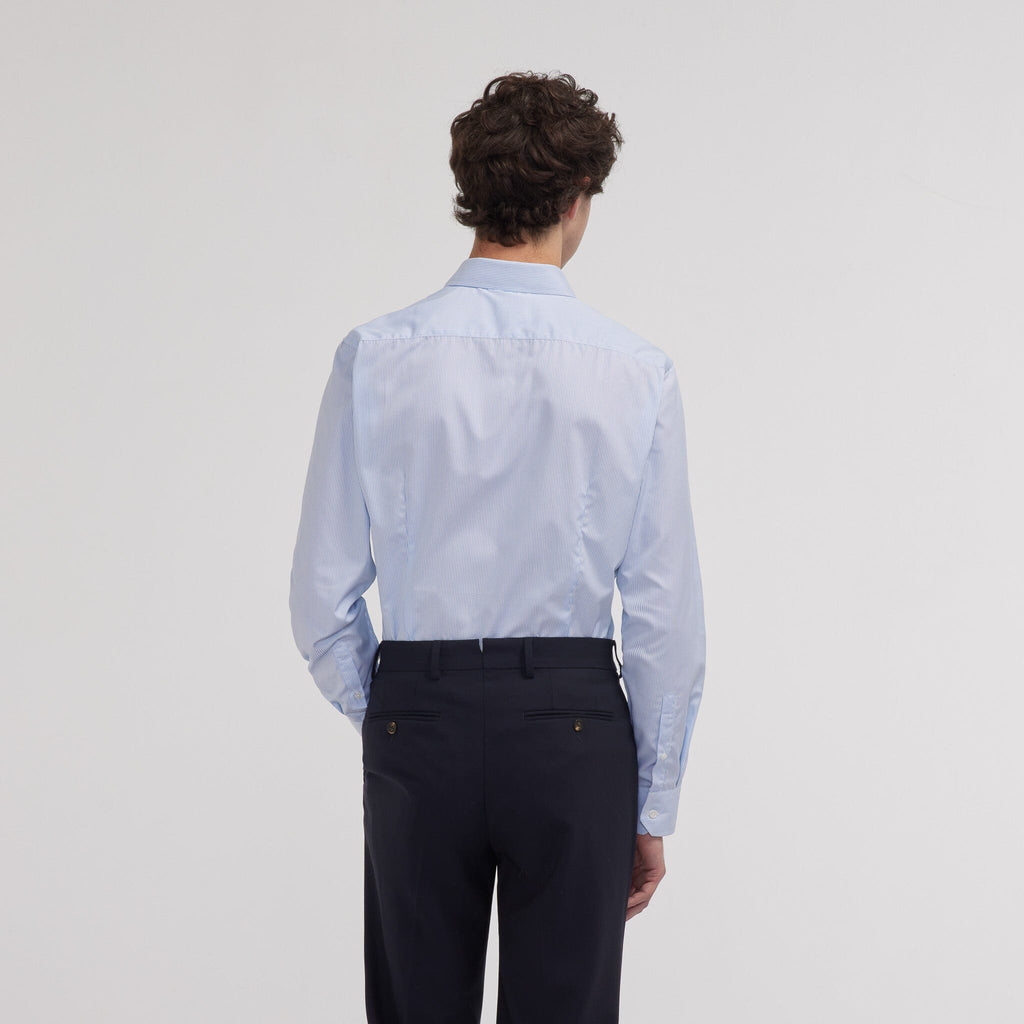 Chemise cintrée en popeline double retors à petites rayures bleu ciel