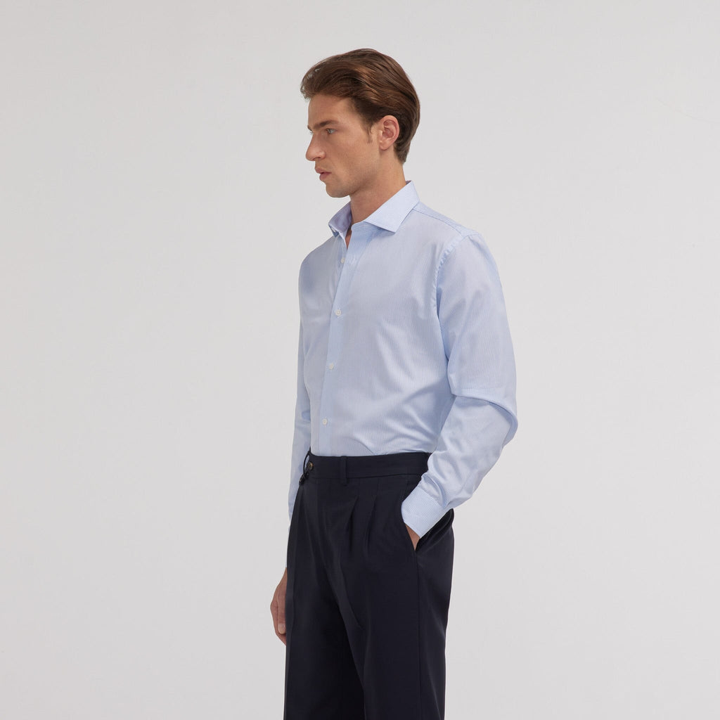 Chemise en popeline double retors à petites rayures bleu ciel