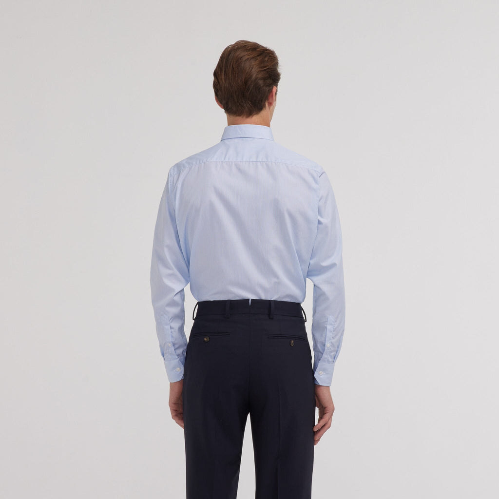 Chemise en popeline double retors à petites rayures bleu ciel