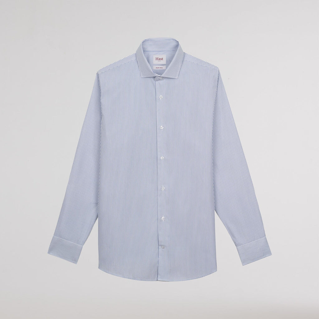 Chemise en popeline double retors à fines rayures bleues