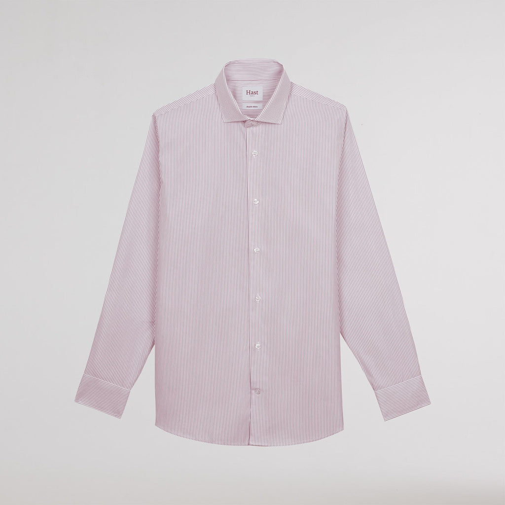 Chemise cintrée en popeline double retors à fines rayures rouges