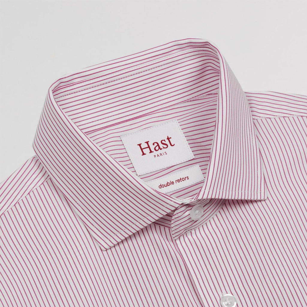 Chemise en popeline double retors à fines rayures rouges