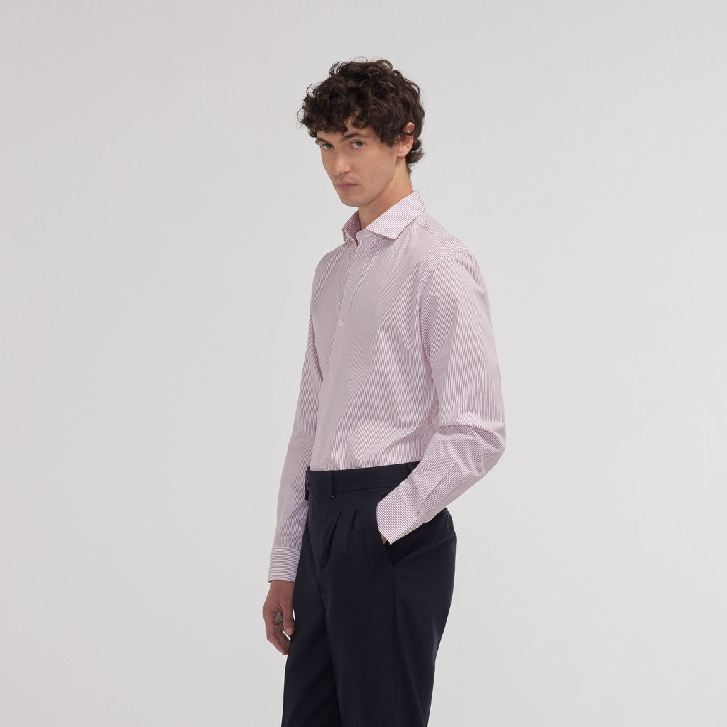 Chemise cintrée en popeline double retors à fines rayures rouges