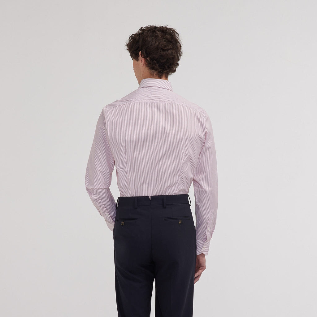 Chemise cintrée en popeline double retors à fines rayures rouges
