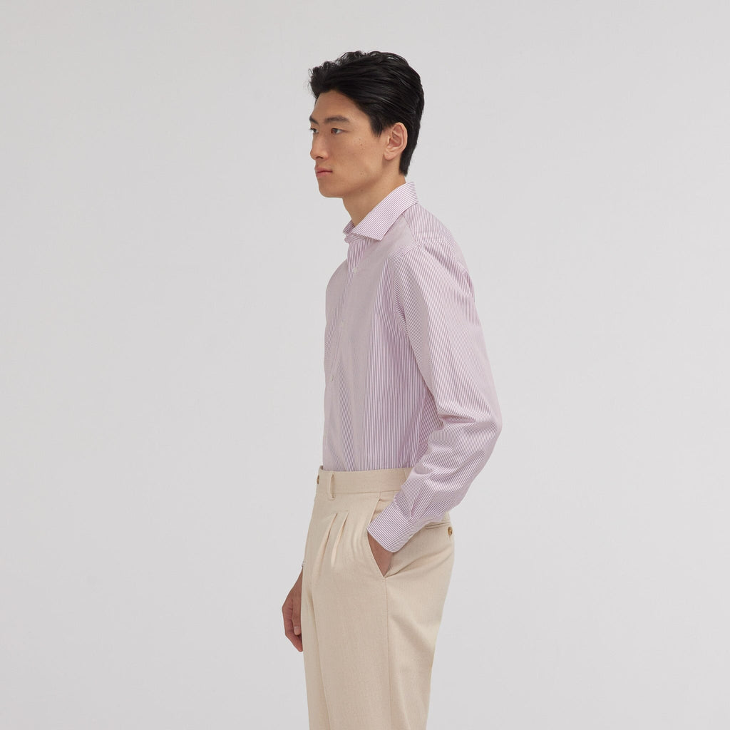 Chemise en popeline double retors à fines rayures rouges