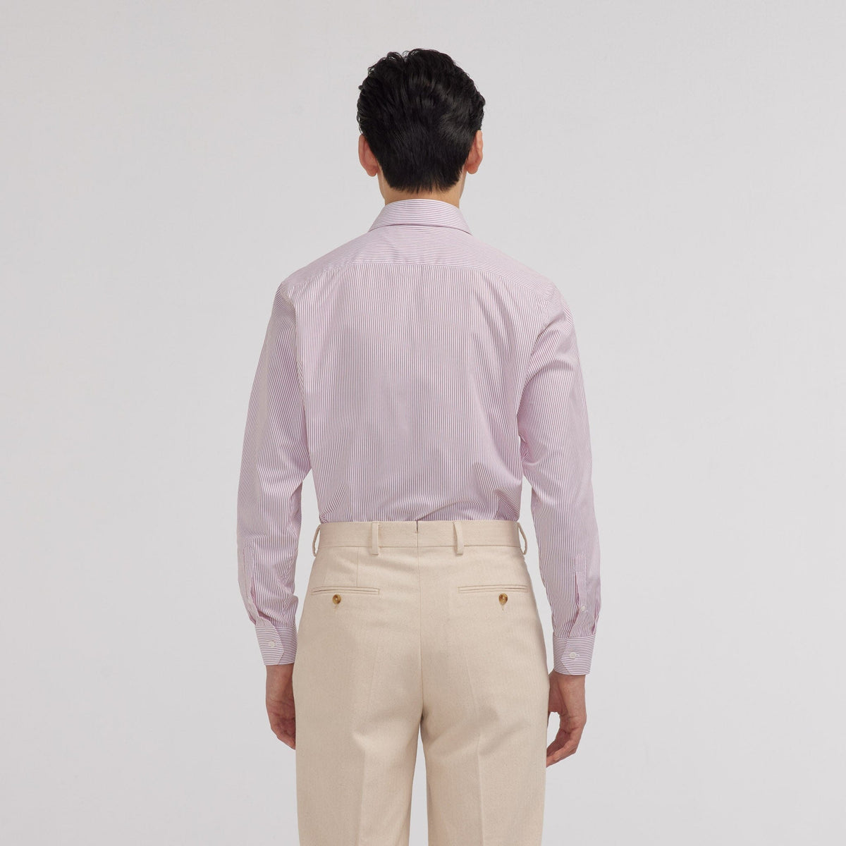 Chemise en popeline double retors à fines rayures rouges
