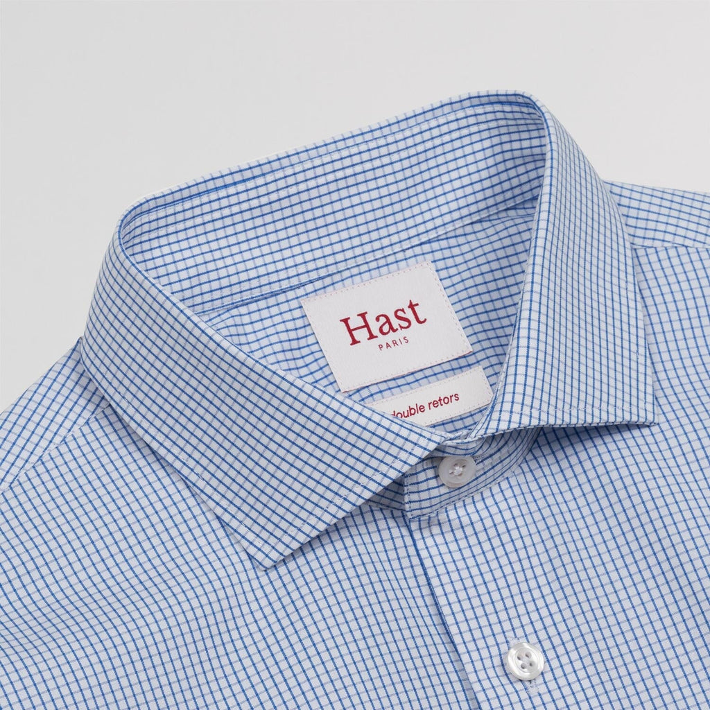 Chemise cintrée en popeline double retors à carreaux bleu foncé