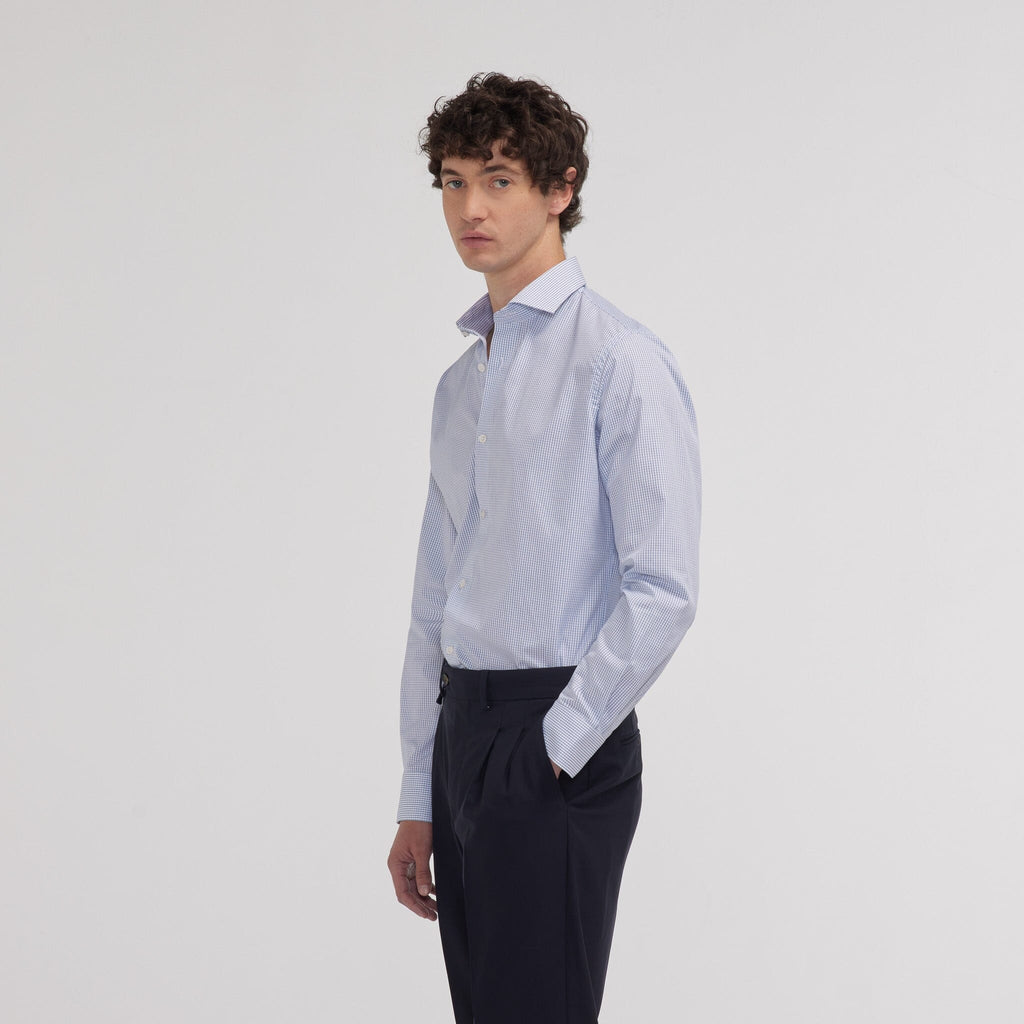 Chemise cintrée en popeline double retors à carreaux bleu foncé