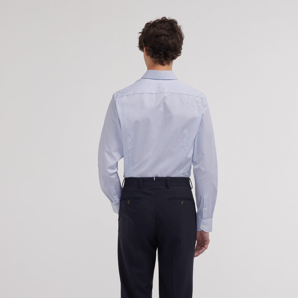 Chemise cintrée en popeline double retors à carreaux bleu foncé