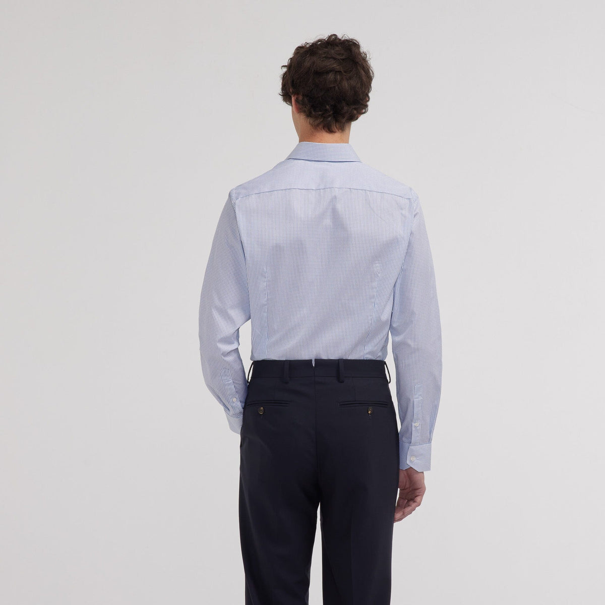 Chemise cintrée en popeline double retors à carreaux bleu foncé