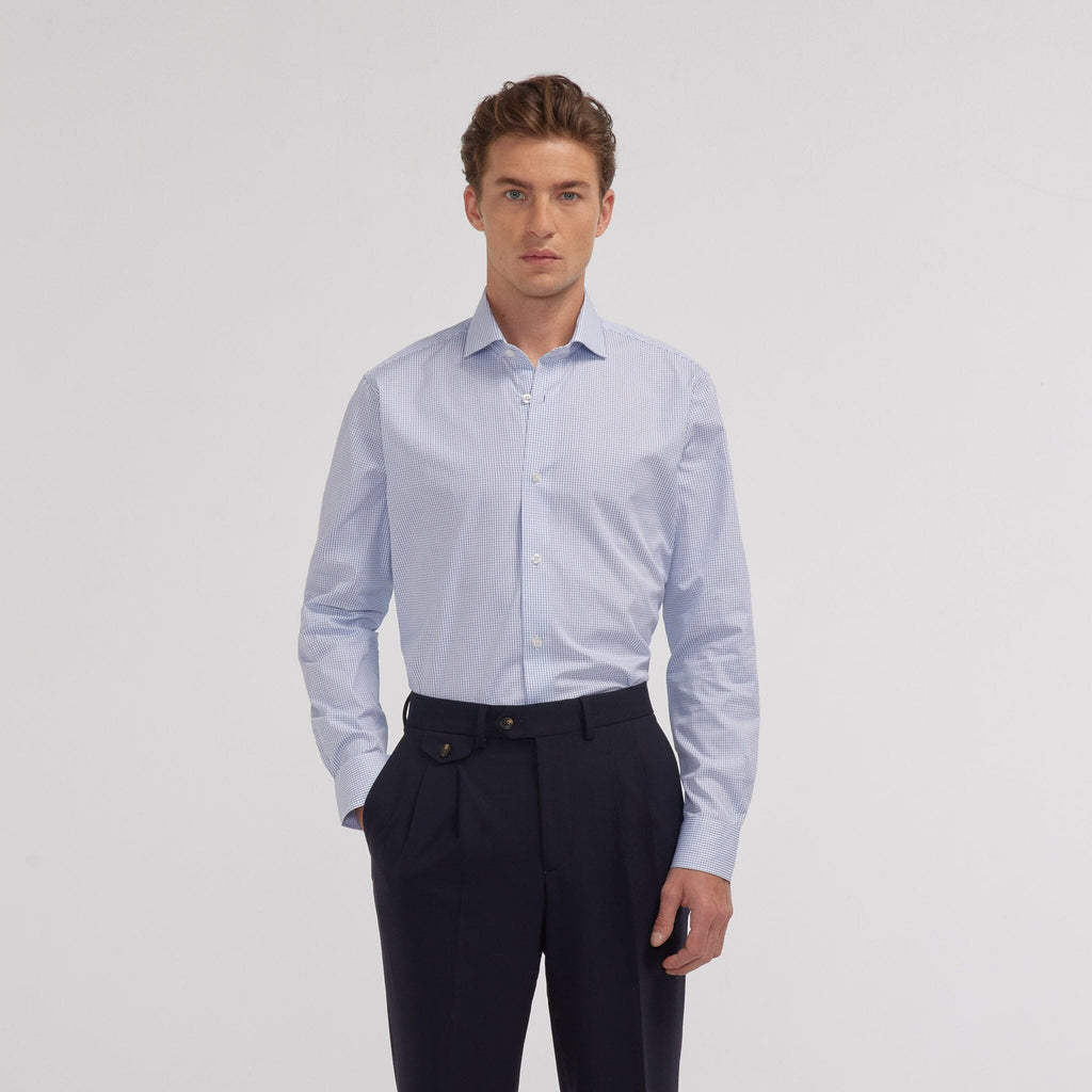 Chemise en popeline double retors à carreaux bleu foncé