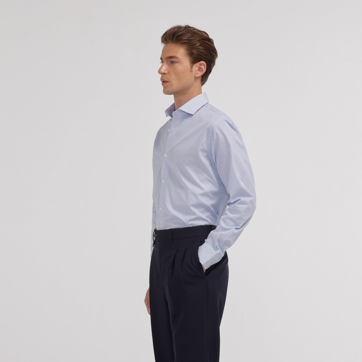 Chemise en popeline double retors à carreaux bleu foncé