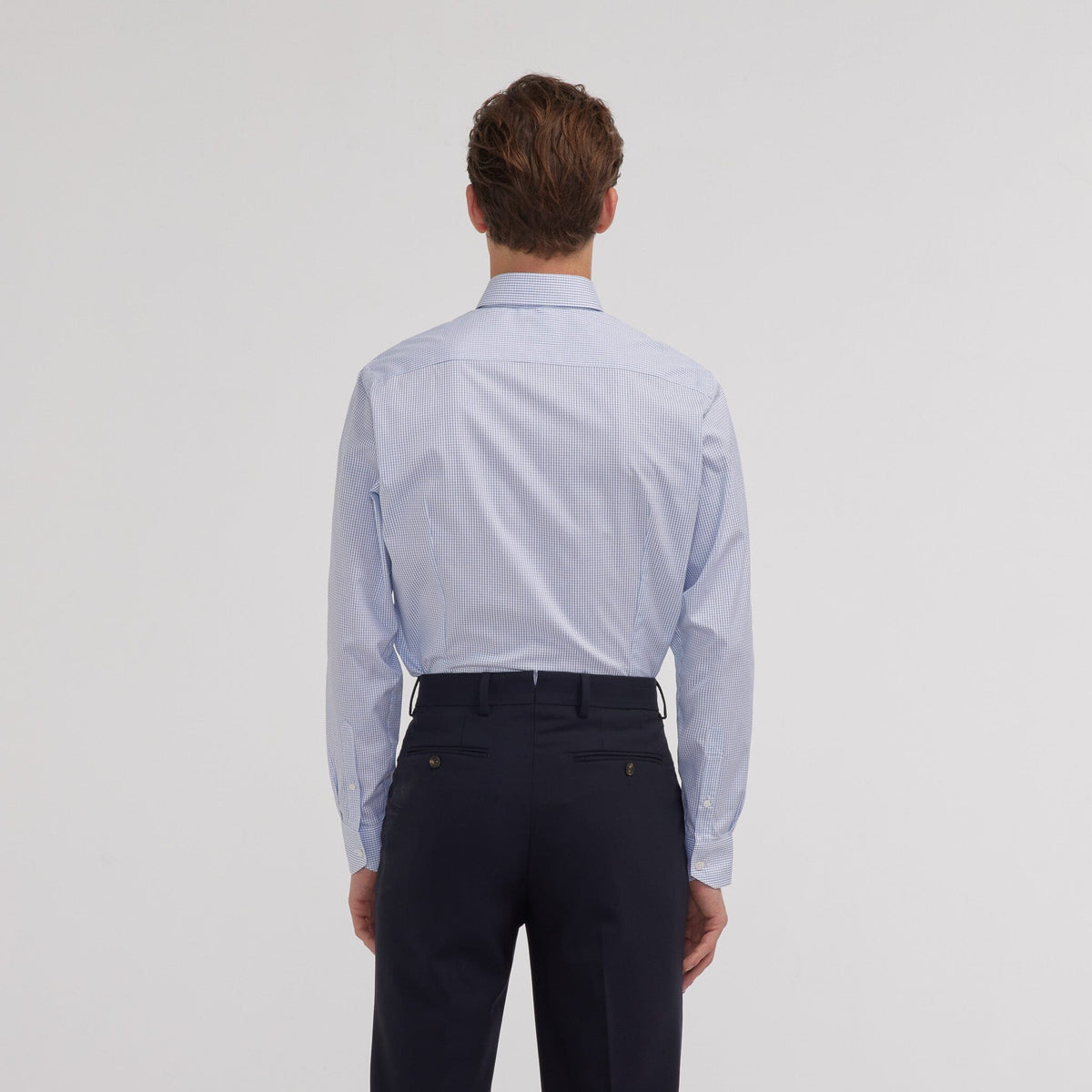 Chemise en popeline double retors à carreaux bleu foncé