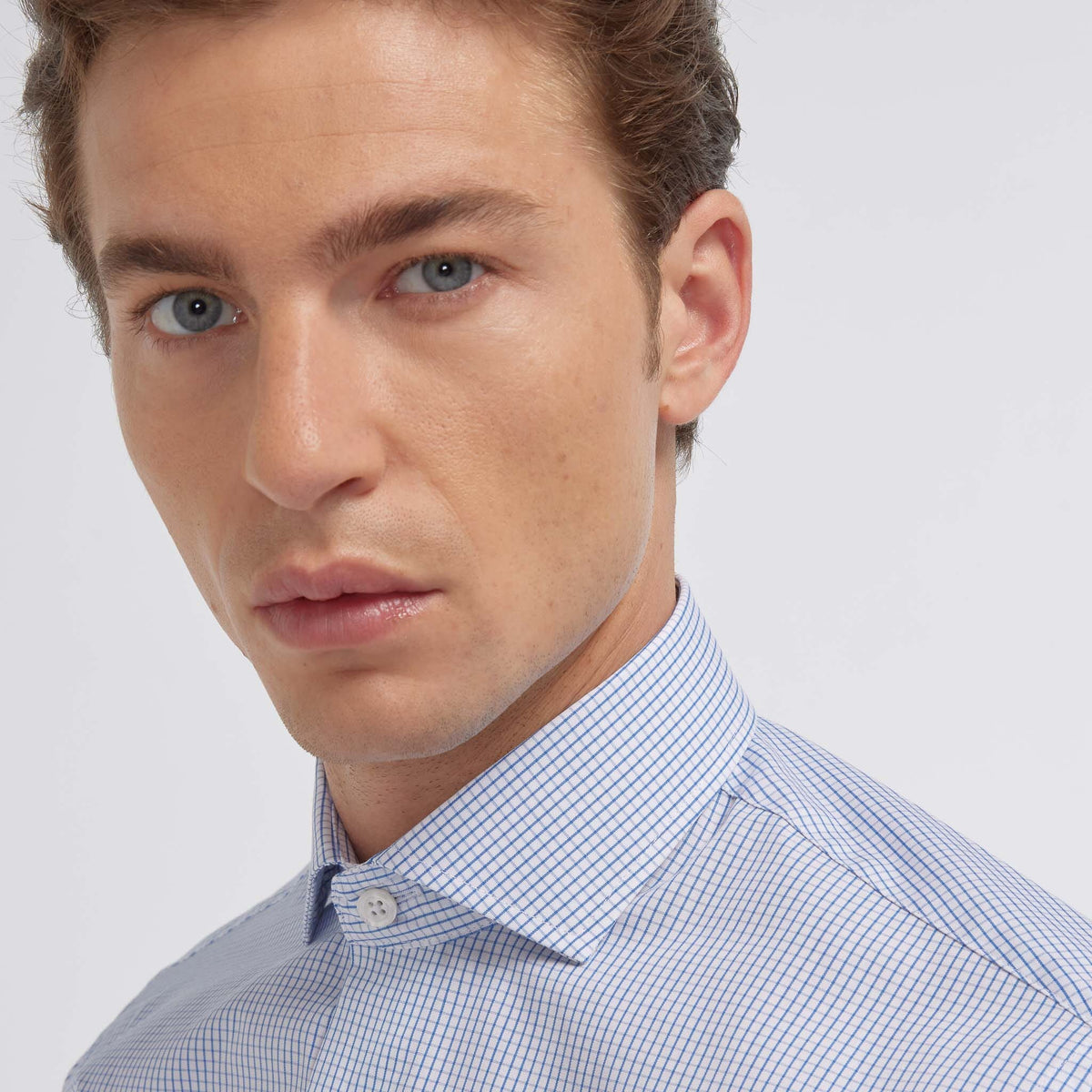Chemise en popeline double retors à carreaux bleu foncé