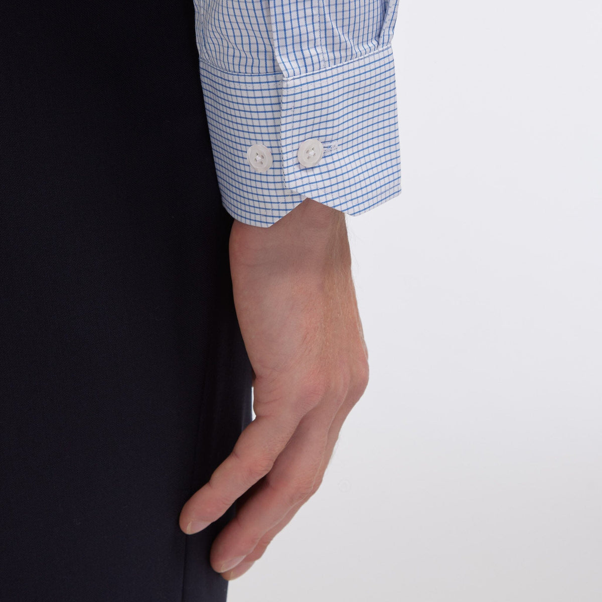 Chemise en popeline double retors à carreaux bleu foncé