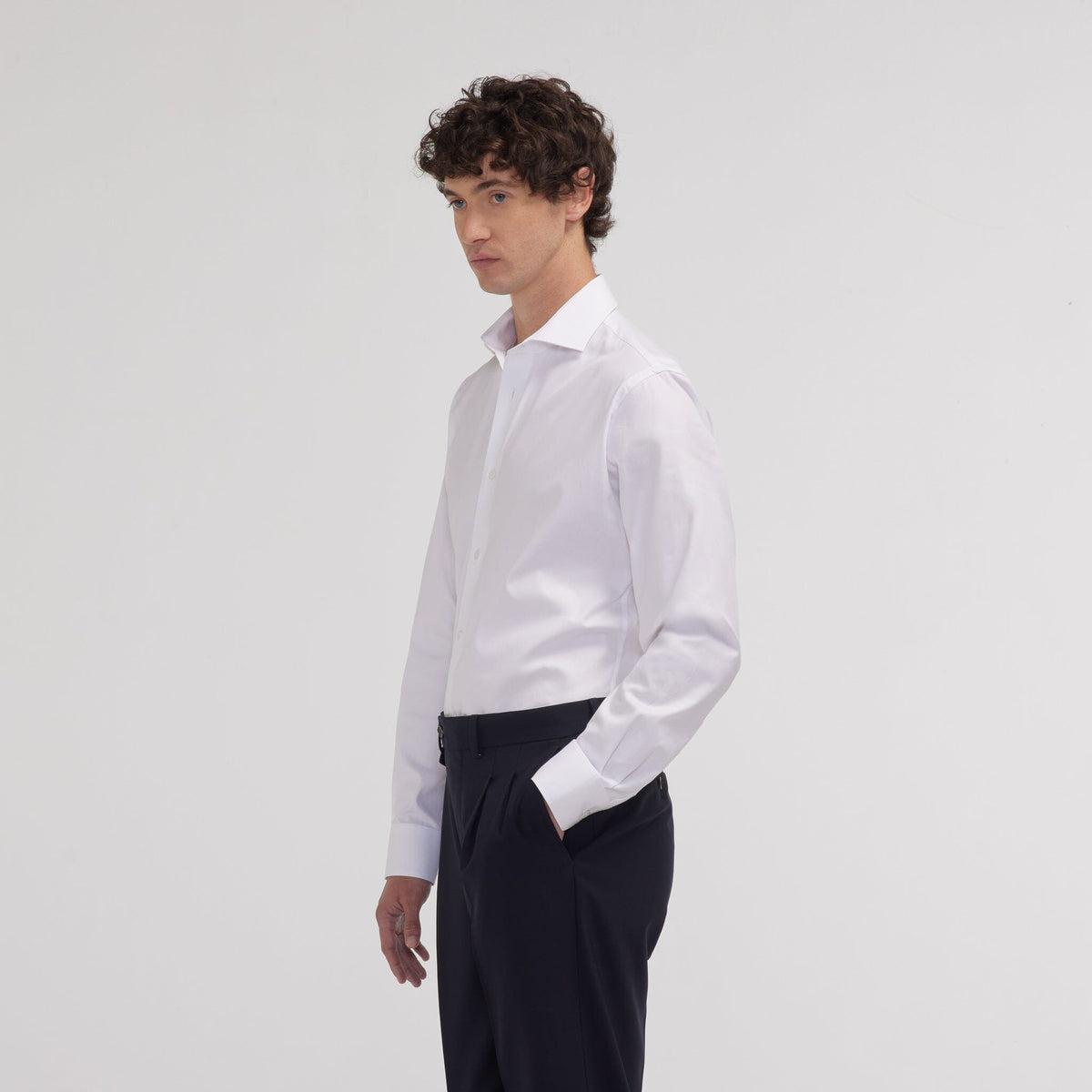 Chemise grande longueur cintrée en oxford blanche