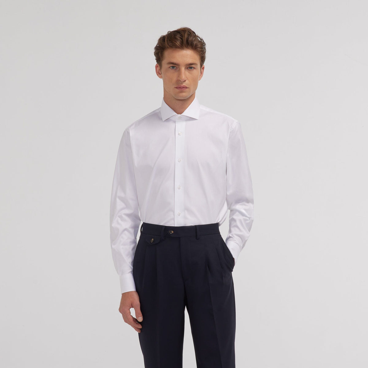 Chemise grande longueur en oxford double retors blanche