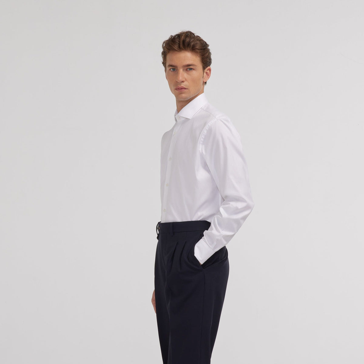 Chemise grande longueur en oxford double retors blanche