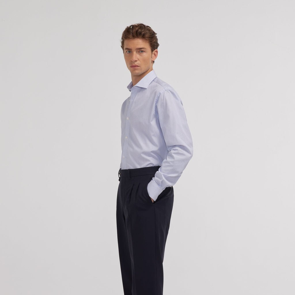 Chemise en popeline faux-uni à fines rayures bleues
