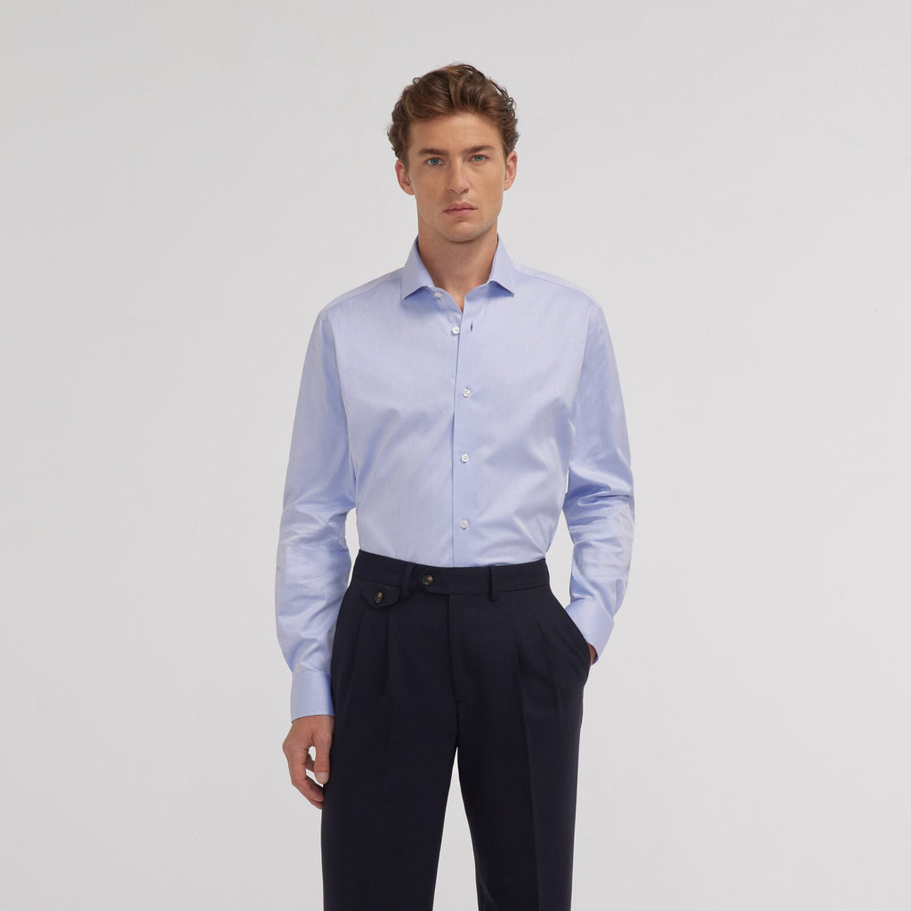 Chemise grande longueur en twill bleue
