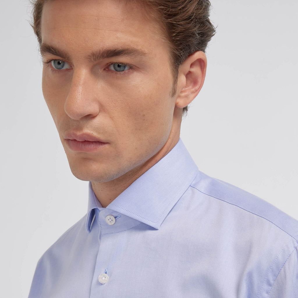 Chemise grande longueur en twill bleue