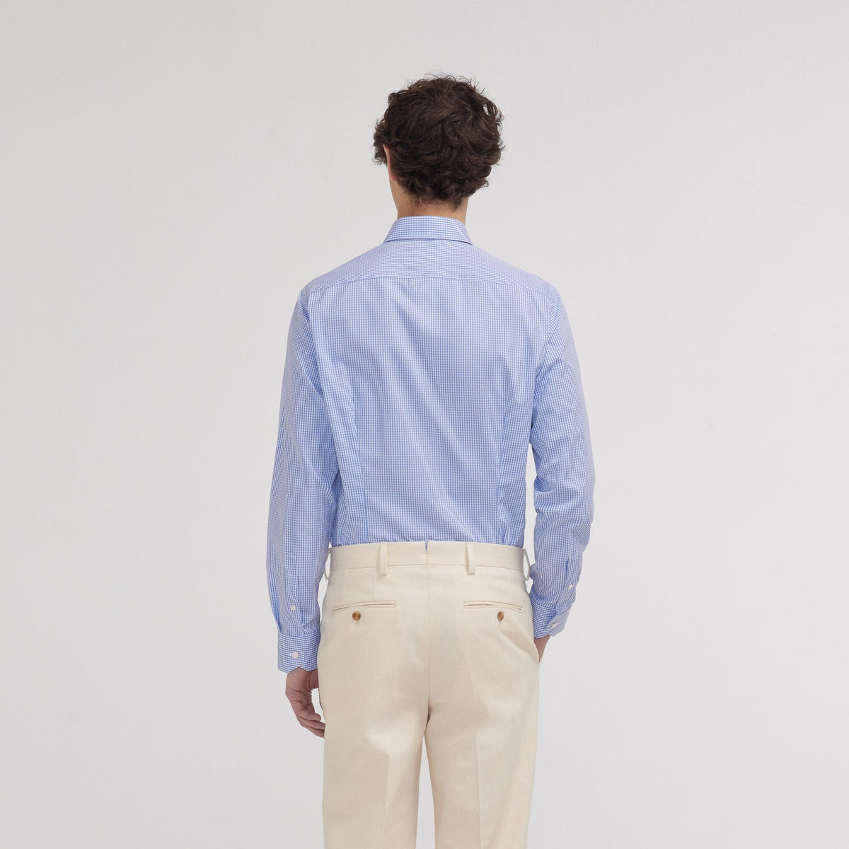 Chemise cintrée en popeline double retors vichy bleue