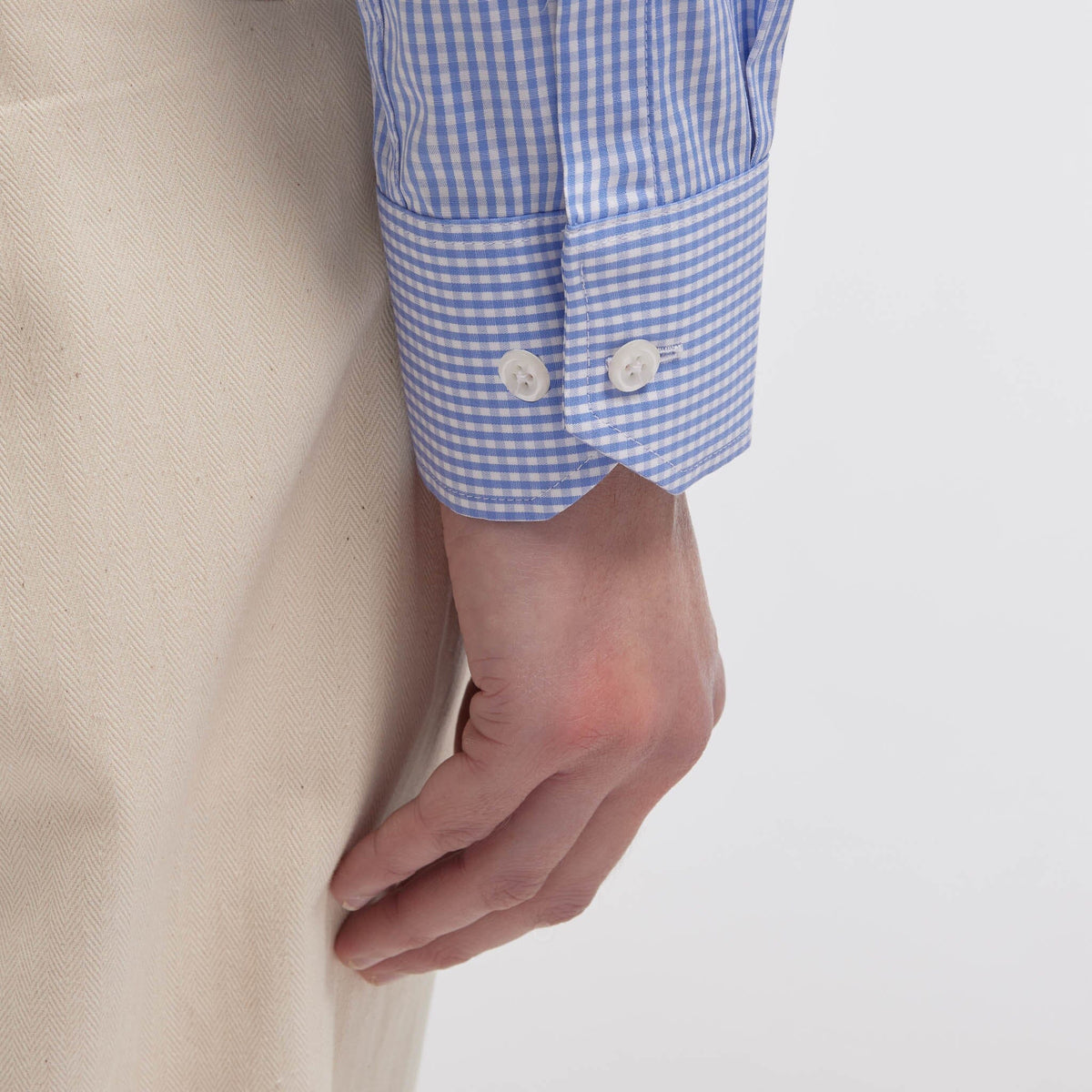 Chemise cintrée en popeline double retors vichy bleue