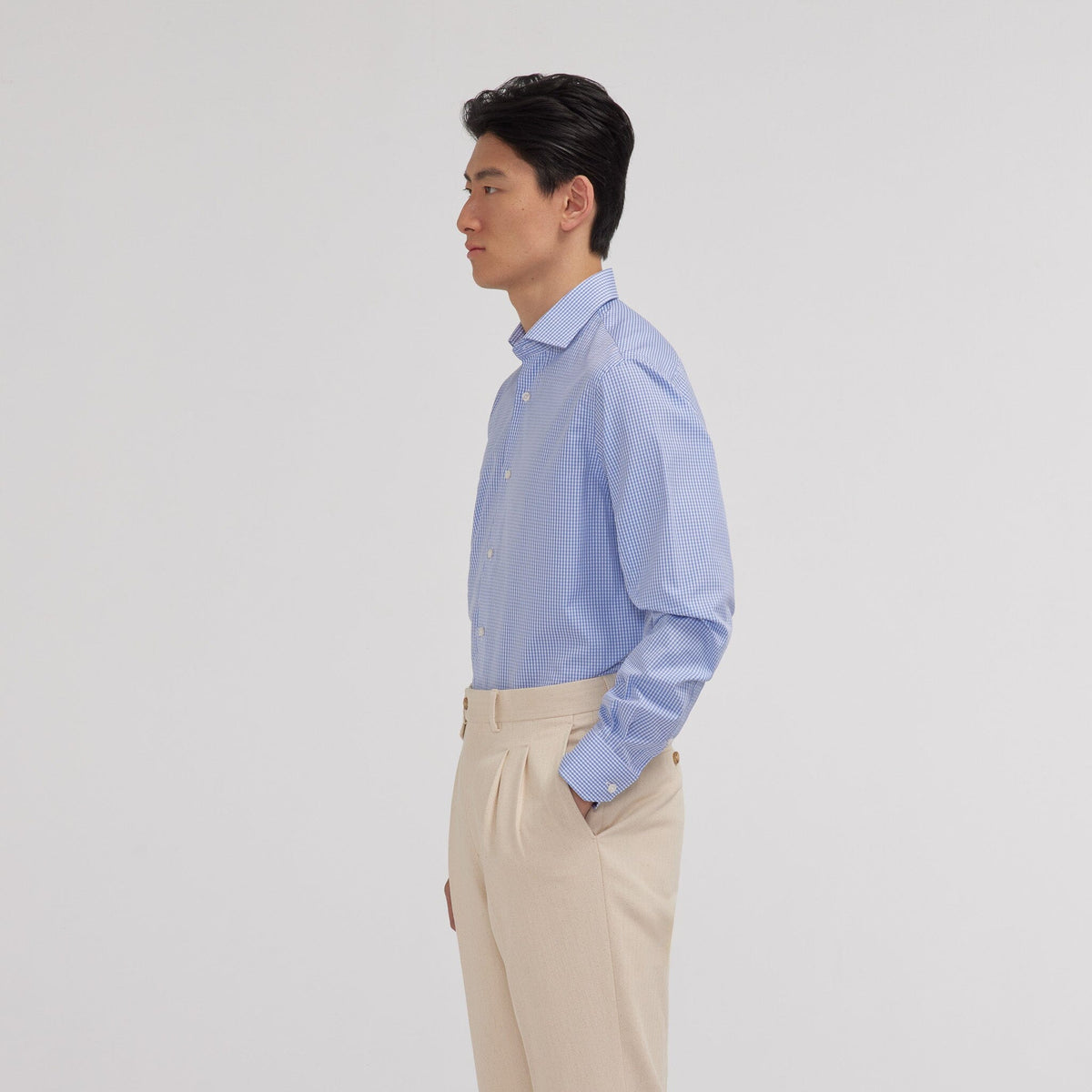 Chemise en popeline double retors vichy bleue