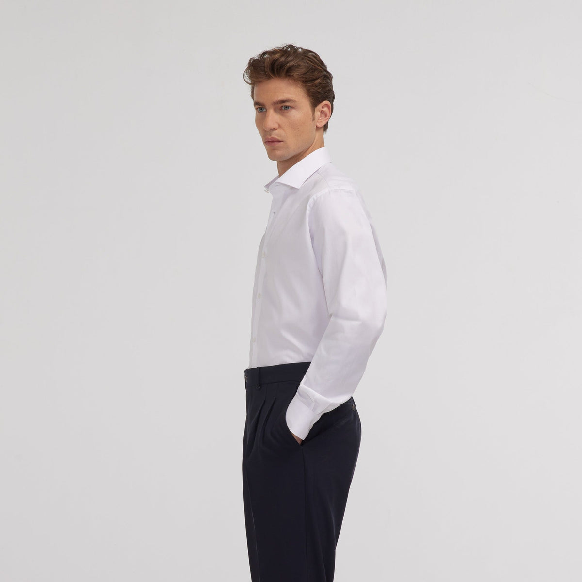 Chemise grande longueur en twill blanche