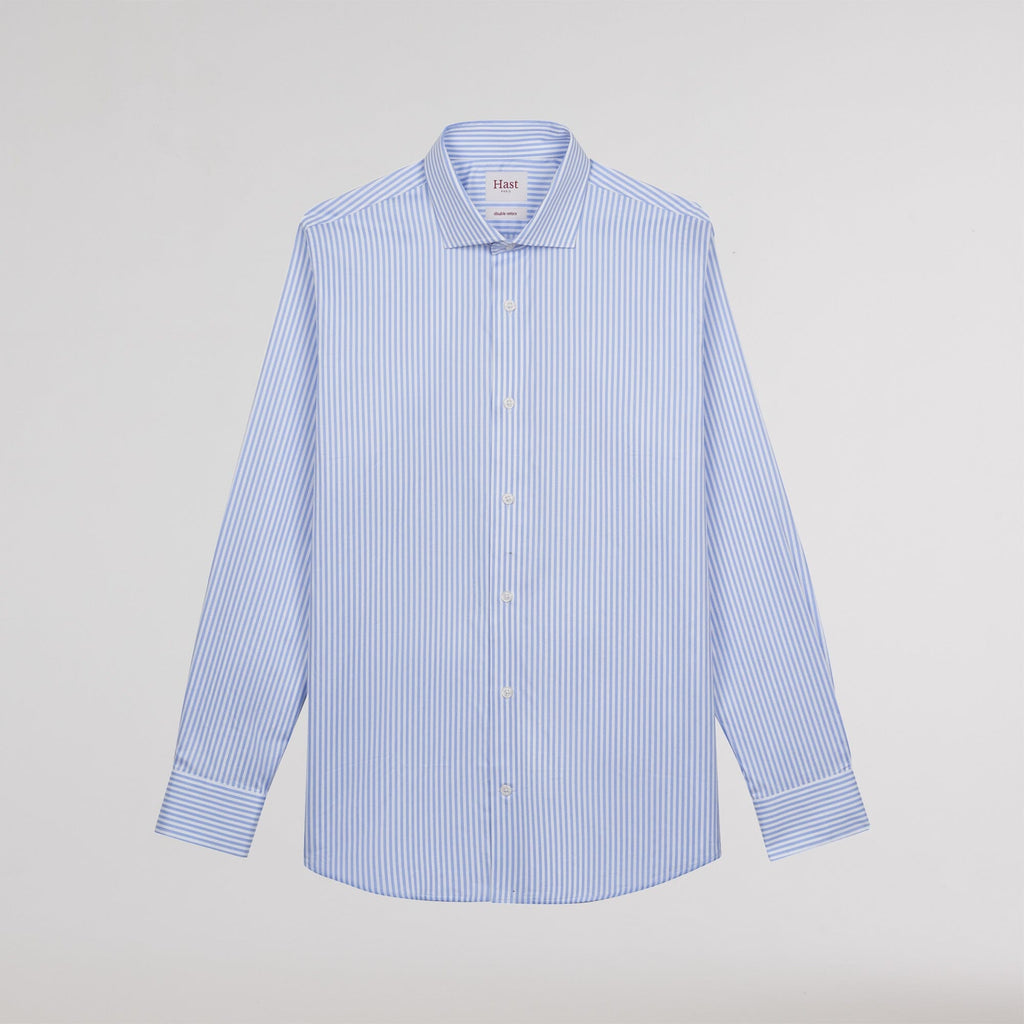 Chemise cintrée en twill double retors à rayures bleues