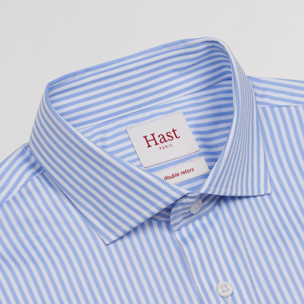 Chemise cintrée en twill double retors à rayures bleues
