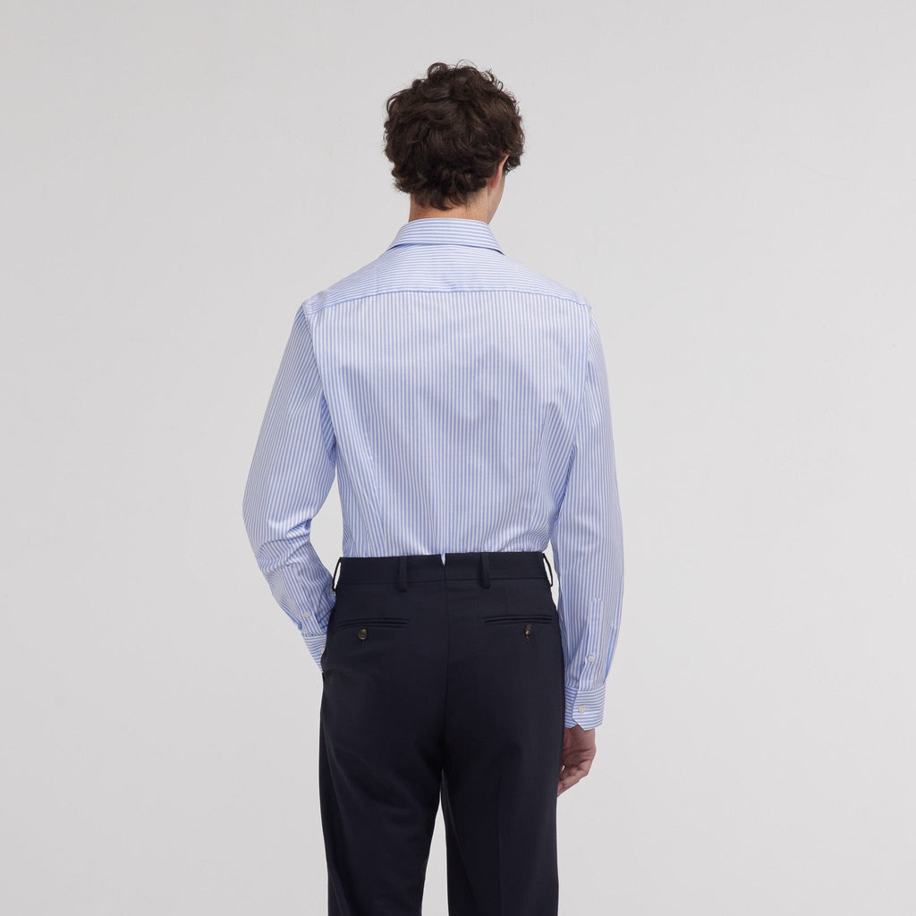 Chemise cintrée en twill double retors à rayures bleues
