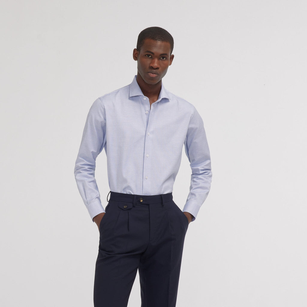 Chemise cintrée en royal oxford pied de puce bleue
