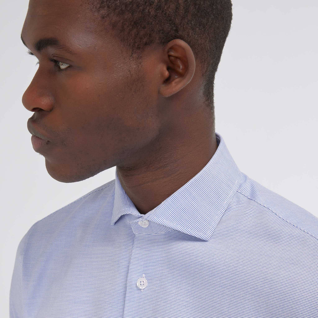 Chemise cintrée en royal oxford pied de puce bleue