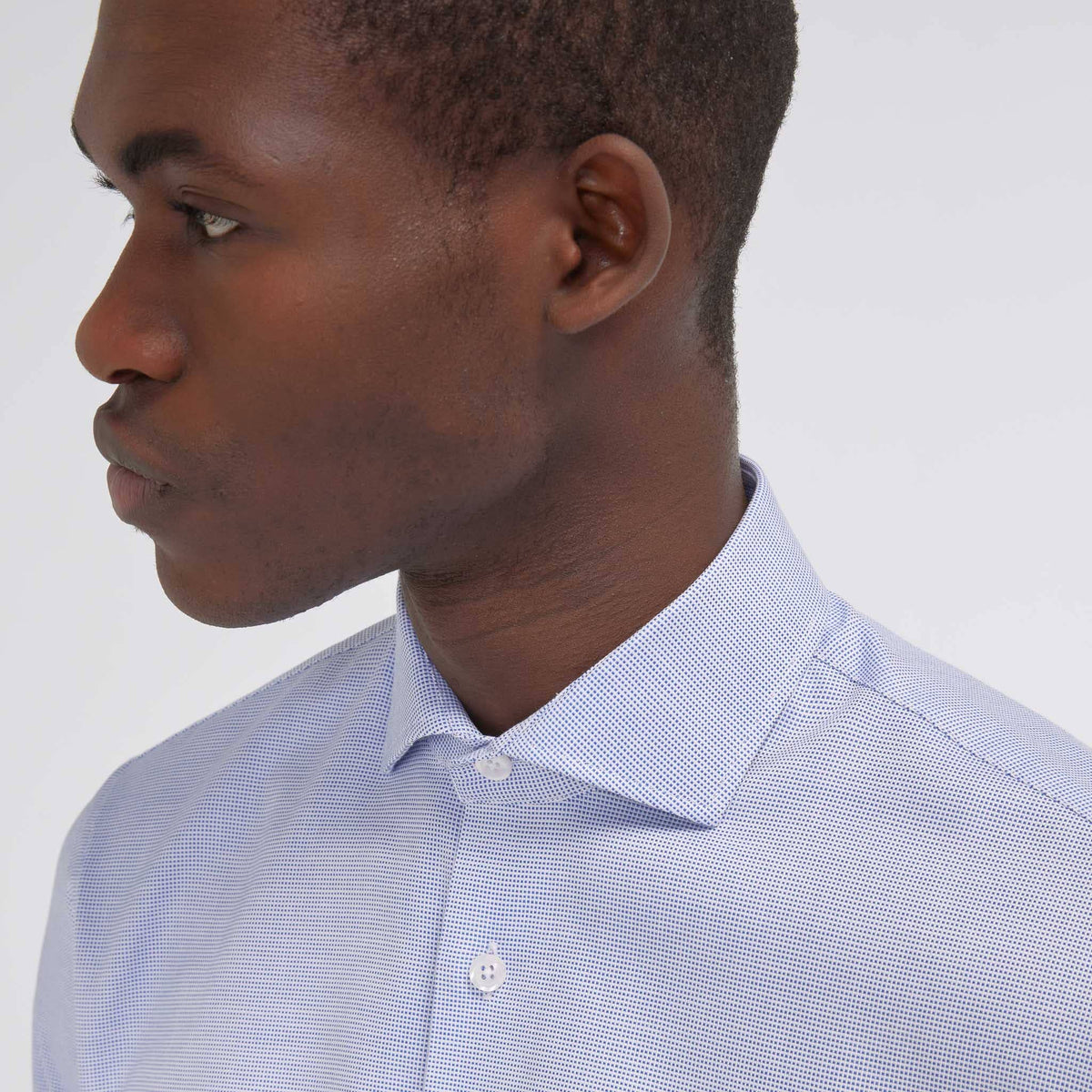 Chemise cintrée en royal oxford pied de puce bleue
