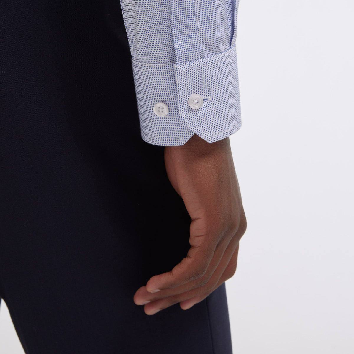 Chemise cintrée en royal oxford pied de puce bleue