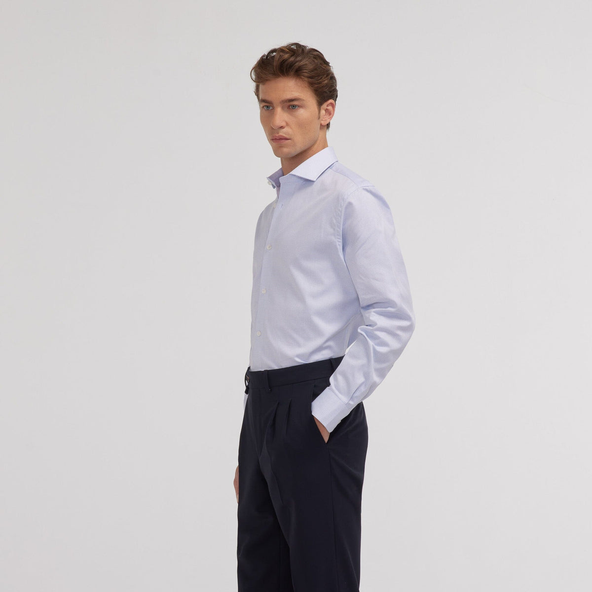 Chemise en royal oxford pied de puce bleue